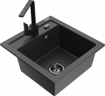 Granitinė virtuvinė plautuvė Mexen Vito su mai&scaron;ytuvu ir sifonu, Black granite/Black