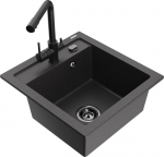 Granitinė virtuvinė plautuvė Mexen Vito su mai&scaron;ytuvu ir sifonu, Black granite/Black