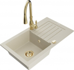 Granitinė virtuvinė plautuvė Mexen Pablo su mai&scaron;ytuvu ir sifonu, Beige/Gold