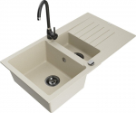 Granitinė virtuvinė plautuvė Mexen Matias su mai&scaron;ytuvu ir sifonu, Beige/Black