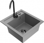 Granitinė virtuvinė plautuvė Mexen Vito su mai&scaron;ytuvu ir sifonu, Grey+Black