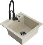 Granitinė virtuvinė plautuvė Mexen Vito su mai&scaron;ytuvu ir sifonu, Beige/Black