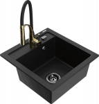 Granitinė virtuvinė plautuvė Mexen Vito su mai&scaron;ytuvu ir sifonu, Black+Black/Gold
