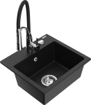 Granitinė virtuvinė plautuvė Mexen Milo su mai&scaron;ytuvu ir sifonu, Black/Chrome