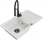 Granitinė virtuvinė plautuvė Mexen Pablo su mai&scaron;ytuvu ir sifonu, White+Black