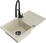 Granitinė virtuvinė plautuvė Mexen Pablo su mai&scaron;ytuvu ir sifonu, Beige/Black