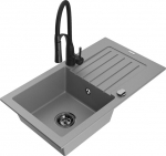 Granitinė virtuvinė plautuvė Mexen Pablo su mai&scaron;ytuvu ir sifonu, Grey/Black