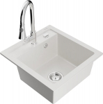 Granitinė virtuvinė plautuvė Mexen Vito su mai&scaron;ytuvu ir sifonu, White+Chrome