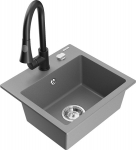 Granitinė virtuvinė plautuvė Mexen Milo su mai&scaron;ytuvu ir sifonu, Grey/Black