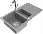 Granitinė virtuvinė plautuvė Mexen Matias su mai&scaron;ytuvu ir sifonu, Grey/Black/Chrome