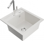 Granitinė virtuvinė plautuvė Mexen Vito su mai&scaron;ytuvu ir sifonu, White+Grey/Chrome