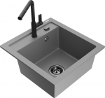 Granitinė virtuvinė plautuvė Mexen Vito su mai&scaron;ytuvu ir sifonu, Grey+Black