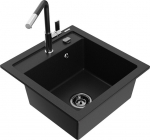 Granitinė virtuvinė plautuvė Mexen Vito su mai&scaron;ytuvu ir sifonu, Black+Black/Chrome