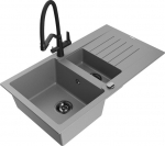 Granitinė virtuvinė plautuvė Mexen Matias su mai&scaron;ytuvu ir sifonu, Grey/Black