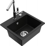 Granitinė virtuvinė plautuvė Mexen Milo su mai&scaron;ytuvu ir sifonu, Black/Chrome