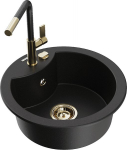 Granitinė virtuvinė plautuvė Mexen Diego su mai&scaron;ytuvu ir sifonu, Black/Gold