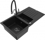 Granitinė virtuvinė plautuvė Mexen Matias su mai&scaron;ytuvu ir sifonu, Black/Chrome
