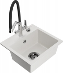 Granitinė virtuvinė plautuvė Mexen Milo su mai&scaron;ytuvu ir sifonu, White/Black/Chrome