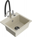 Granitinė virtuvinė plautuvė Mexen Milo su mai&scaron;ytuvu ir sifonu, Beige/Black/Chrome