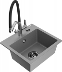Granitinė virtuvinė plautuvė Mexen Milo su mai&scaron;ytuvu ir sifonu, Grey/Black/Chrome