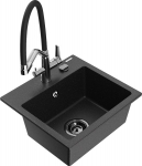 Granitinė virtuvinė plautuvė Mexen Milo su mai&scaron;ytuvu ir sifonu, Metallic black/Silver/Black/Chrome