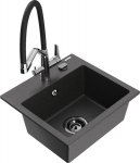 Granitinė virtuvinė plautuvė Mexen Milo su mai&scaron;ytuvu ir sifonu, Black granite+Black/Chrome