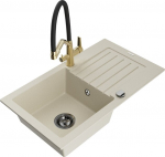 Granitinė virtuvinė plautuvė Mexen Pablo su mai&scaron;ytuvu ir sifonu, Beige/Black/Gold