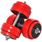 Hantelių rinkinys 20/30 kg 2-IN-1 hanteliai ir &scaron;tangos; reguliuojami svorio kėlimo įrankiai namams, fitnesui, raumenims, plieniniai, PP plastikiniai, geležiniai, smėlio spalvos, raudoni + juodi, 21,5 x 21,5 x 3,8 cm