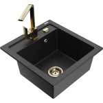 Vienguba granitinė plautuvė Mexen Vito su virtuvės mai&scaron;ytuvu Rita, Juoda/Sidabrinis metallic - 6503-73-670300-50