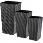3x vazono rinkinys Gėlių vazono įdėklas rotango grafitas 75cm