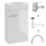 Domodomo Vonios kambario komplektas su praustuvu/kriaukle 40 baltas Mažas ir mai&scaron;ytuvu chromuotas, Balta