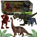 Rinkinys 4 dinozaurų figūrėlės, vienas su užvedimu, medelis