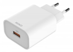 USB sieninis įkroviklis DELTACO, 1x USB-A, greitas įkrovimas 18 W, baltas / USB-AC182