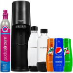 "SodaStream Terra Black" vienas butelis + "SodaStream" juodas butelis + "pepsi" + "mirinda" + "7up
