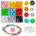 Siūlų ir akrilinių karoliukų Emoji Smiley rinkinys apyrankių gamybai, 180 vnt.