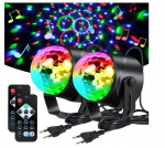 Happy People Disco Light, 2 vnt., 7 spalvų RGB disko kamuolys, besisukantis 360&deg; su nuotolinio valdymo pulteliu, ne&scaron;iojamasis Plug and Play balsu suaktyvinamas scenos ap&scaron;vietimas