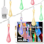 USB maitinama lietaus la&scaron;ų formos LED &scaron;viesų girlianda LIVMAN cxg003, 6m, 40LED diodų