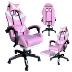 Žaidimų kėdė su atrama kojoms eCarla EC Gaming, rožinė/balta