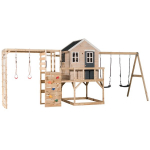 Vaikų medinė žaidimų aik&scaron;telė, žaidimų namelis su sūpynėmis, Wendi Toys M27G-G, pilka, 197 x 563 x 242 cm