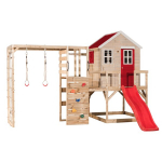 Medinis žaidimų namelis su čiuožykla, laipiojimo sienele Wendi Toys M22R-G, raudona, 360 x 340 x 242 cm