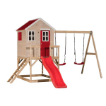 Vaikų medinė žaidimų aik&scaron;telė, žaidimų namelis su sūpynėmis, Wendi Toys M28R, raudona, 330 x 405 x 242 cm