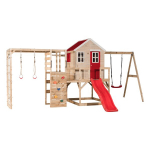Vaikų medinė žaidimų aik&scaron;telė su čiuožykla, sūpynės, mank&scaron;tos sienelė, Wendi Toys M24R-G, raudona, 342 x 508 x 242 cm
