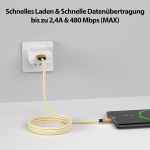 Jamega 3 m Premium Micro Usb kabelis | Nailono pynimo Usb įkrovimo duomenų kabelis, skirtas Micro Usb įrenginiams, suderinamas su Samsung, Htc, Huawei, Sony, Nokia, Kindle, Ps4 Xbox valdikliu - auksinės spalvos