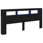 Saugojimo galvūgalis su LED &scaron;viesomis Juoda Ąžuolo 220x18,5x103,5 cm