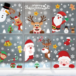 Kalėdinės dekoracijos langams, 9 lapų langų lipdukai, lipnios kalėdinės dekoracijos su santa claus, snaigėmis, kalėdų elniais, pvc lipdukas, langų dekoracija durims, parduotuvių langams, stiklui