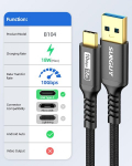 Sunguy usb c kabelis, [2 vnt. po 1,5 m] usb c į usb 10 gbps type c kabelis ir nailono pintas duomenų kabelis, suderinamas su iphone 16/15 pro max, galaxy s24 s23, android car black