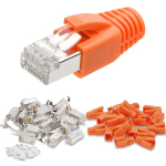 Axfee Rj45 jungtis Cat7, 20 vnt. tinklo ki&scaron;tukų pakuotė, Lan jungtis instaliaciniam kabeliui, su apsauga nuo lūžių oranžinė ir įki&scaron;imo pagalba, palaiko 1,35 mm-1,45 mm, Rj45 mova, Ethernet kabelis Cat 7