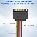 Sata 15-pin Y Daliklis Kabelis, 18awg, 20cm (2 vnt.)