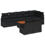 9 dalių sodo sofos rinkinys su pagalvėmis juodas poli ratanas akacija,2 vietų sodo sofa su pagalvėmis juoda poli ratanas