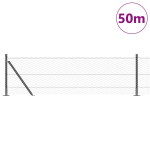 &Scaron;e&scaron;iakampė tvora pilka 0,6x50 m plienas,Tvorelių stulpai su pagrindo plok&scaron;tėmis 13 vnt &Oslash;32mm 70cm cinkuoto plieno